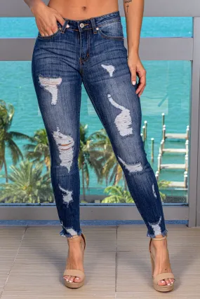 Denim Mid Rise Jeans with Frayed Hem