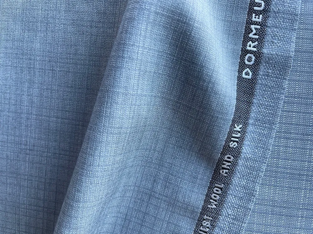 Dormeuil Lighter-Weight Subtle Plaid Dove Grey Wool & Silk Suiting (Made in Italy)