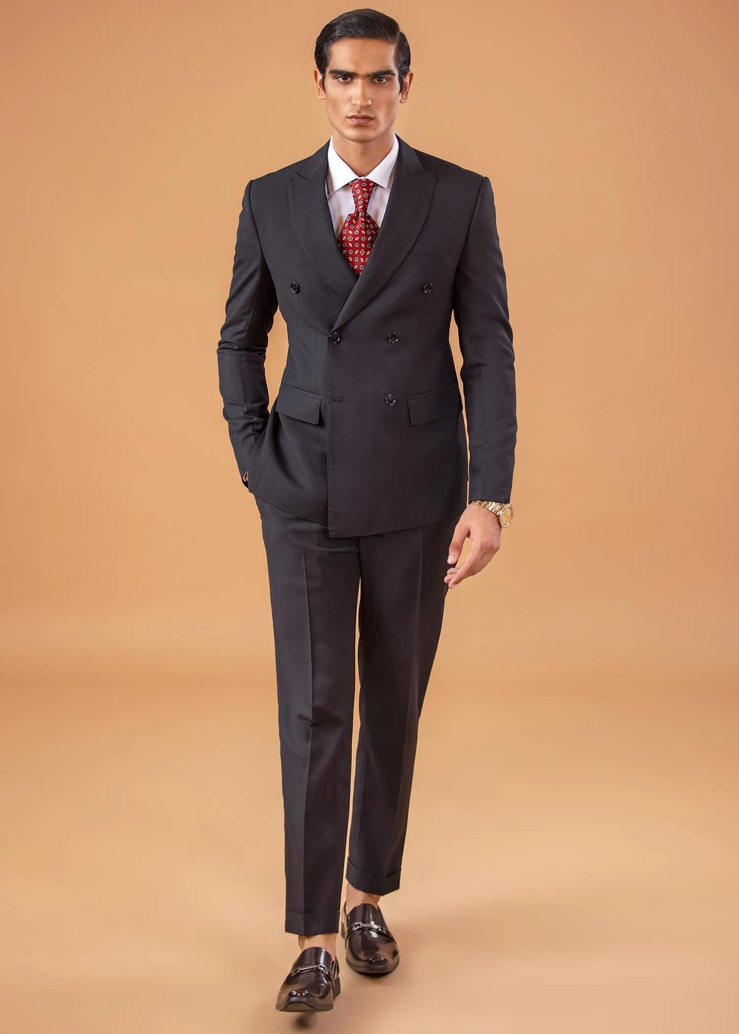 Double Breast Suit - Peak Lapel - Black