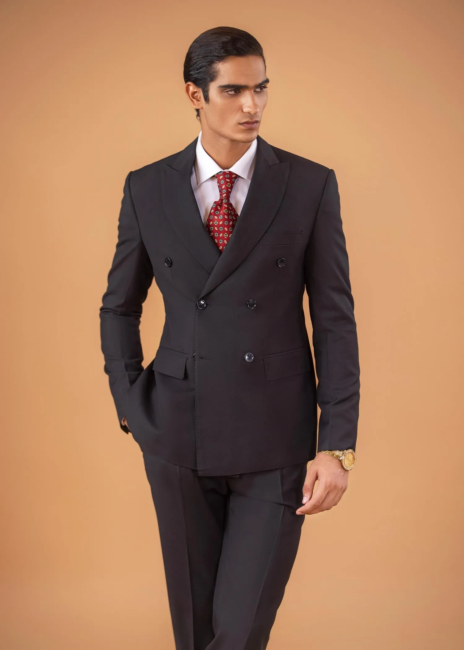 Double Breast Suit - Peak Lapel - Black