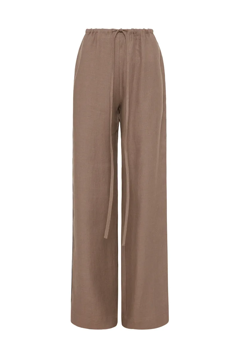 Drawstring Herringbone Linen Pant