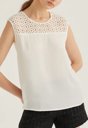 Eyelet Peek-A-Boo Shoulder Detail Sleeveless Blouse