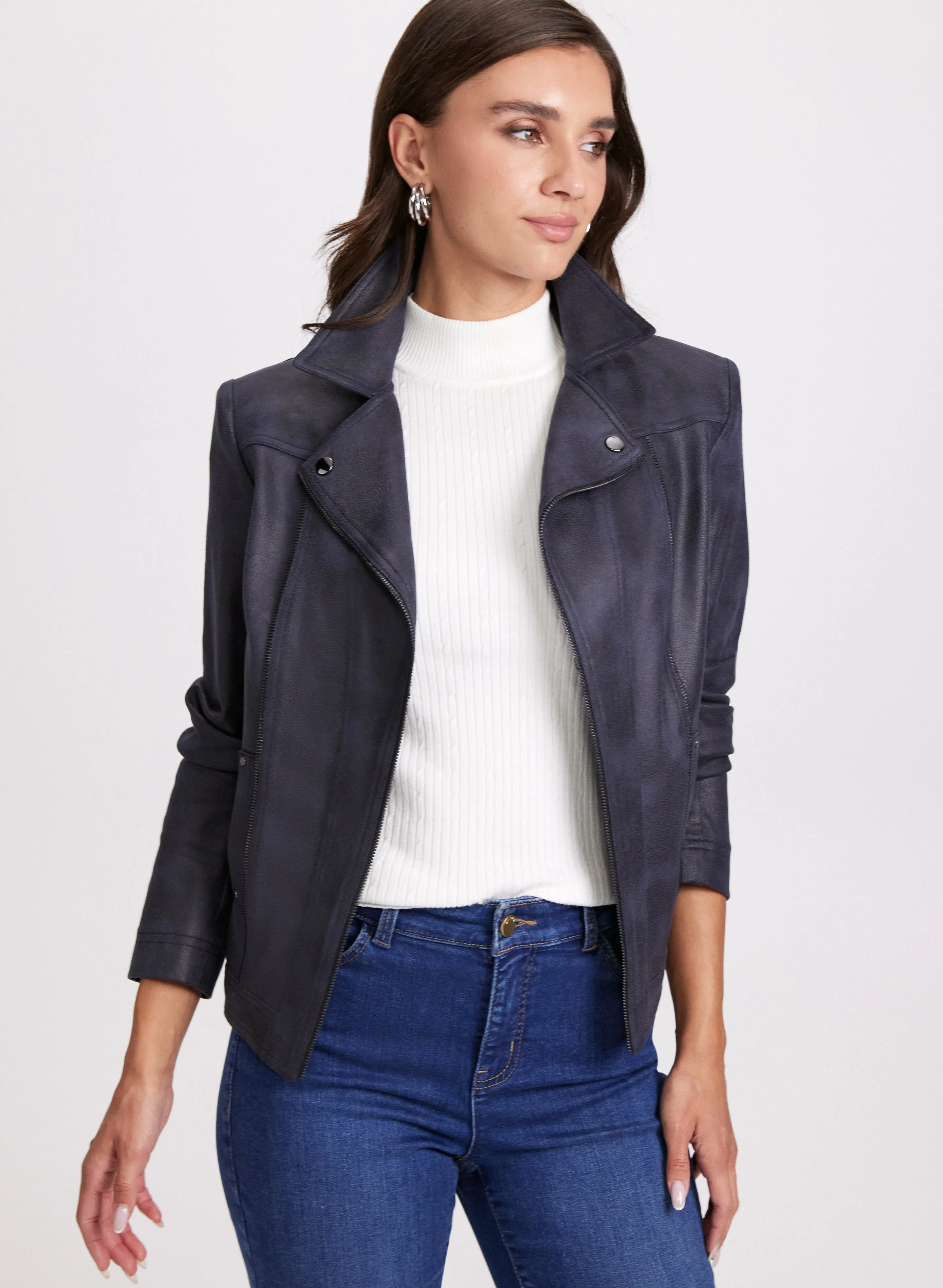 Faux-Suede Notch Collar Jacket