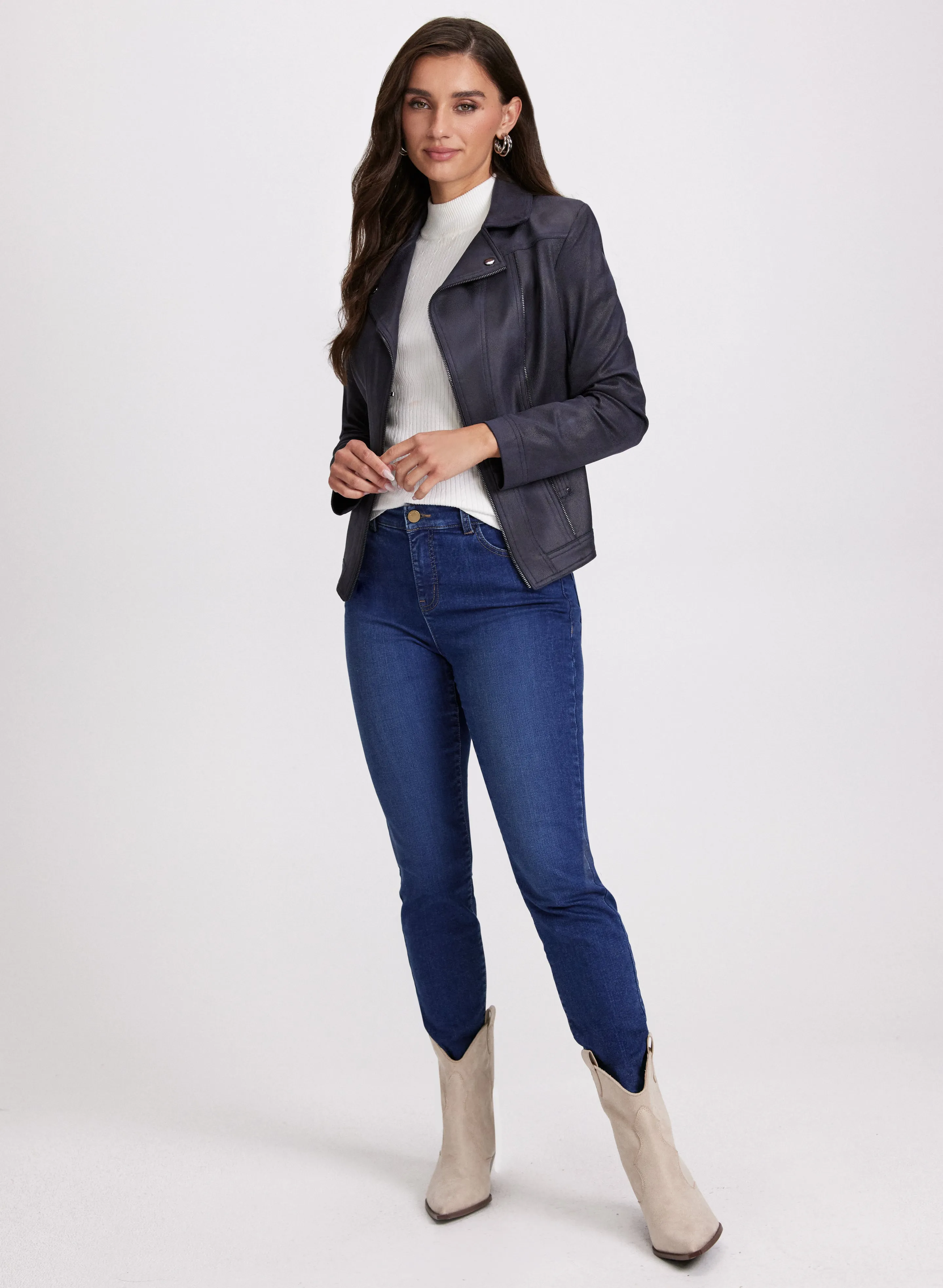 Faux-Suede Notch Collar Jacket