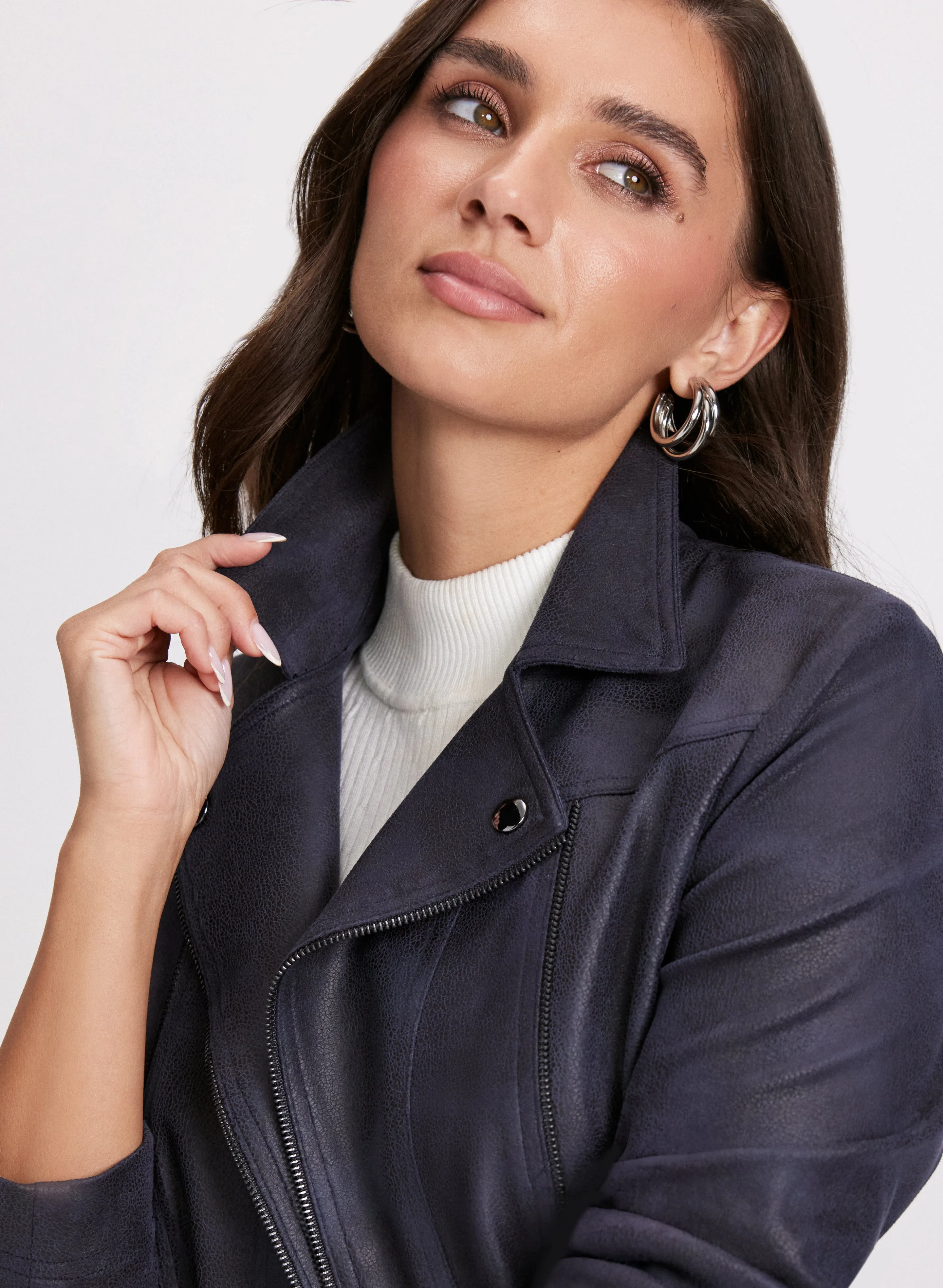 Faux-Suede Notch Collar Jacket