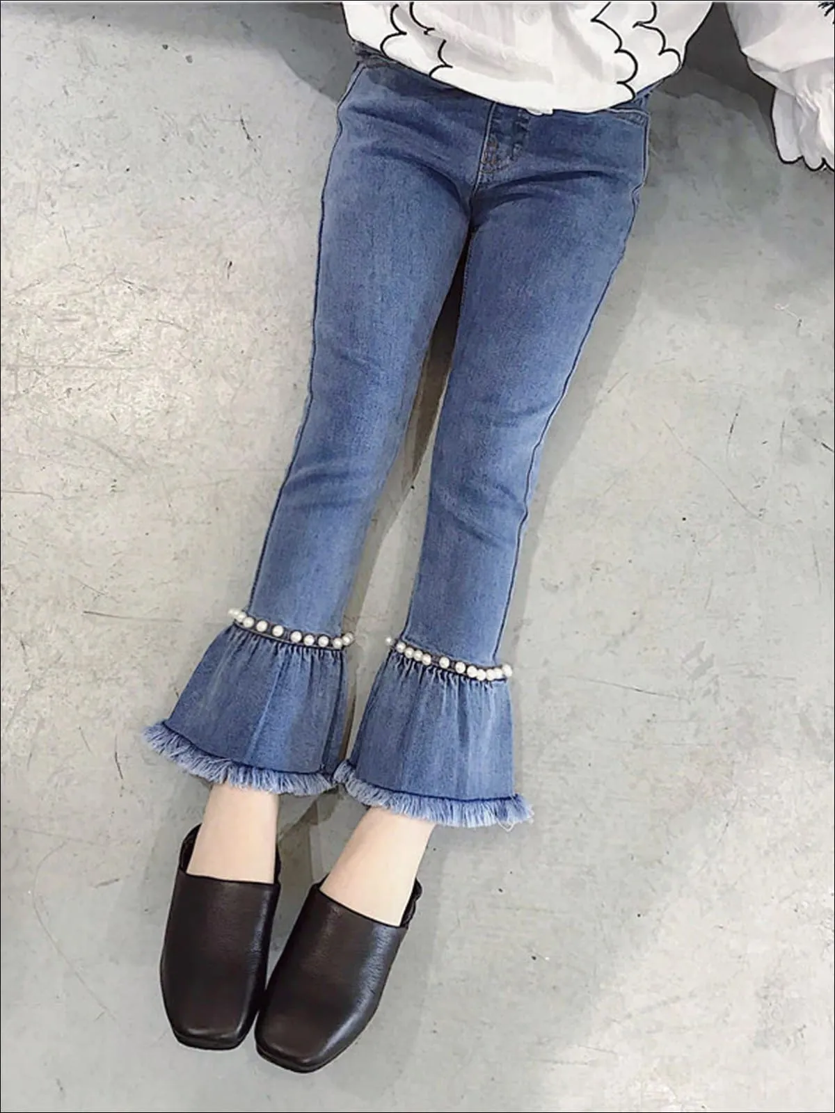 Flare Frayed And Pearl Jeans