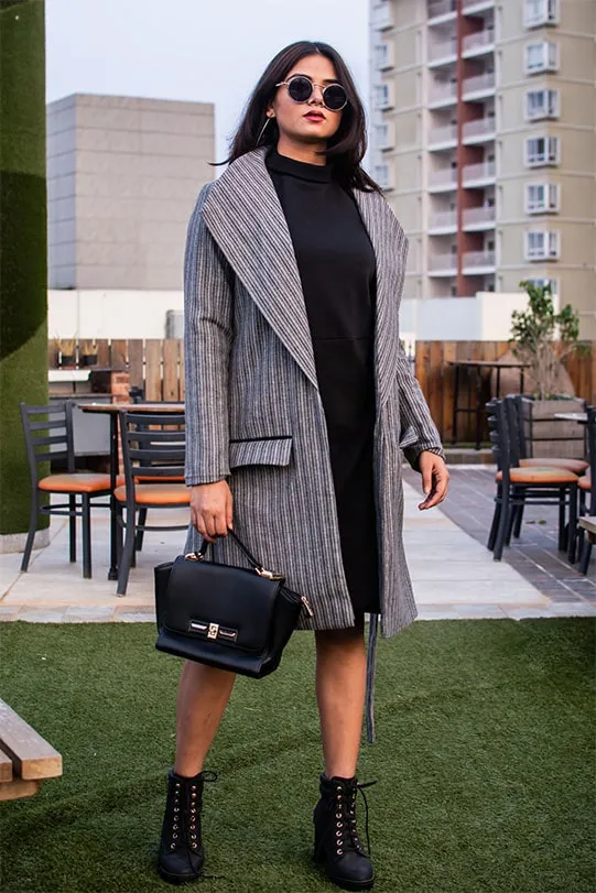 Freya Grey Herringbone Wool Wrap Overcoat