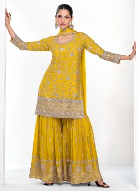 Glowing Yellow Traditional Embroidered Palazzo Suit