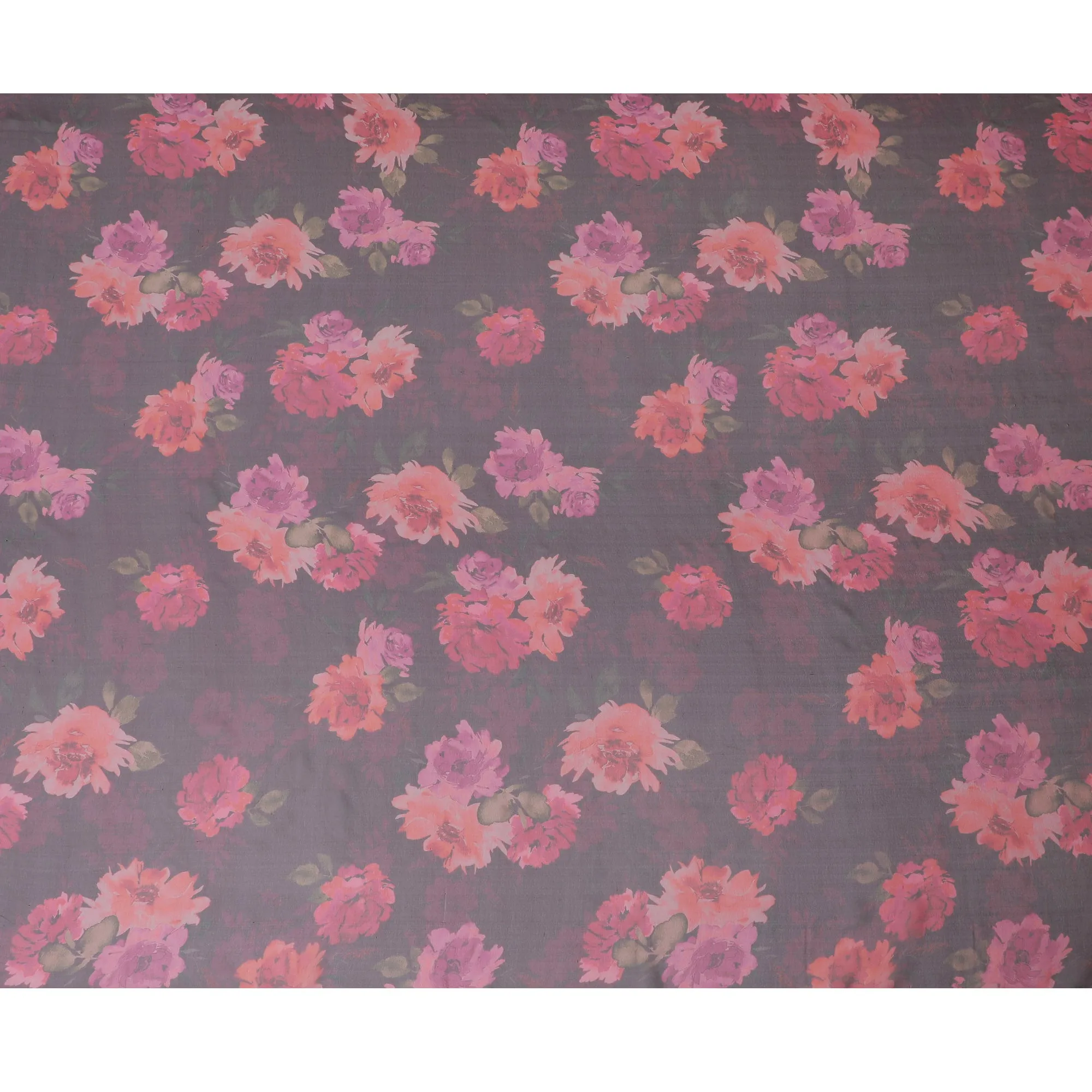 Gray and Pink Floral Pure Silk Chiffon Fabric, 110 cms, South Korea-D19880