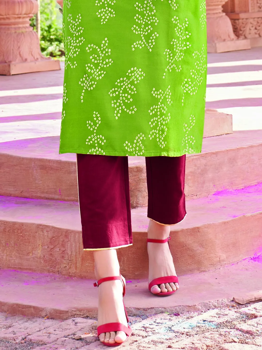 Green Rayon Cotton Kurta with Pants