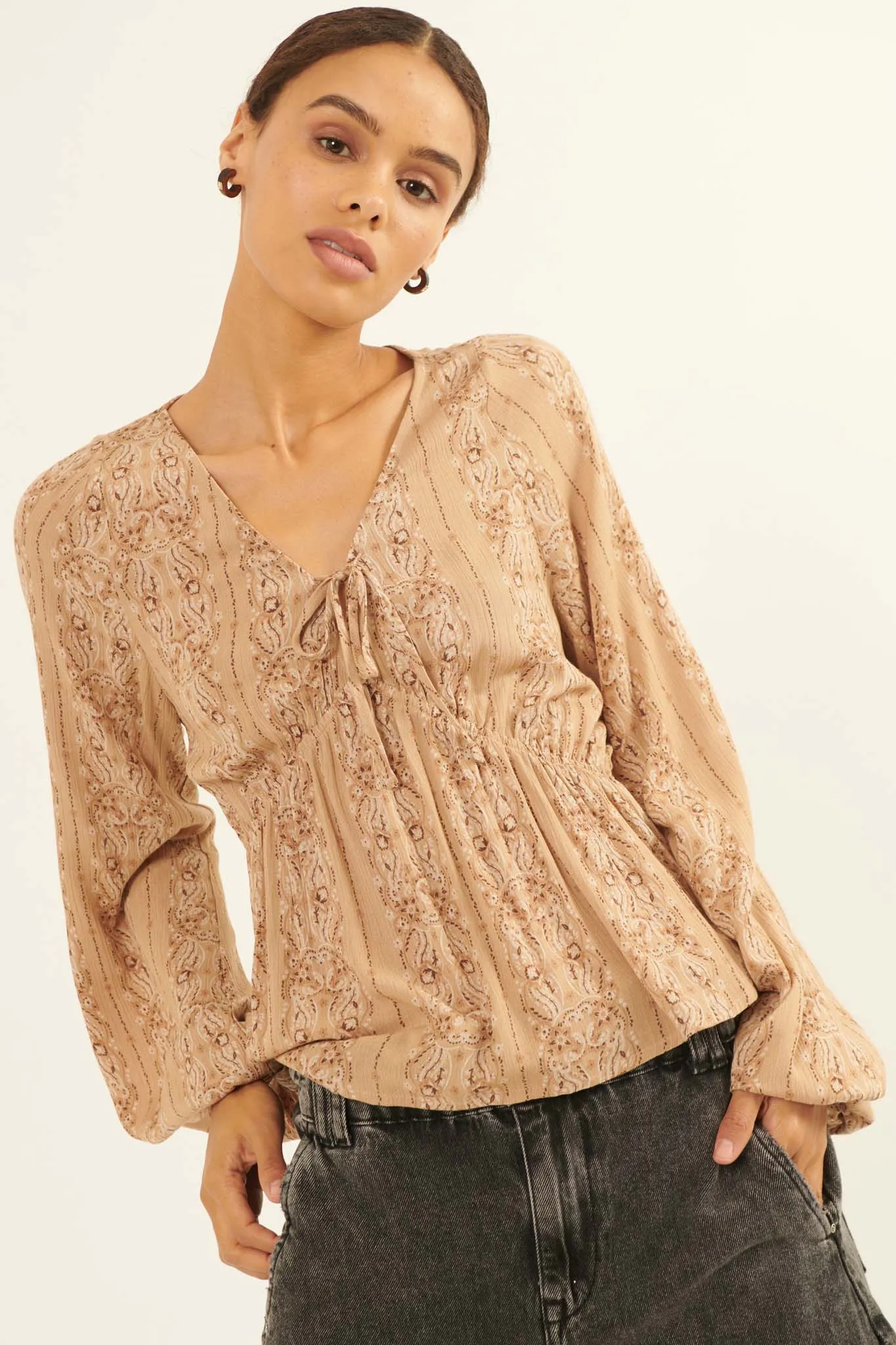 Homeward Bound Paisley-Print Peasant Top