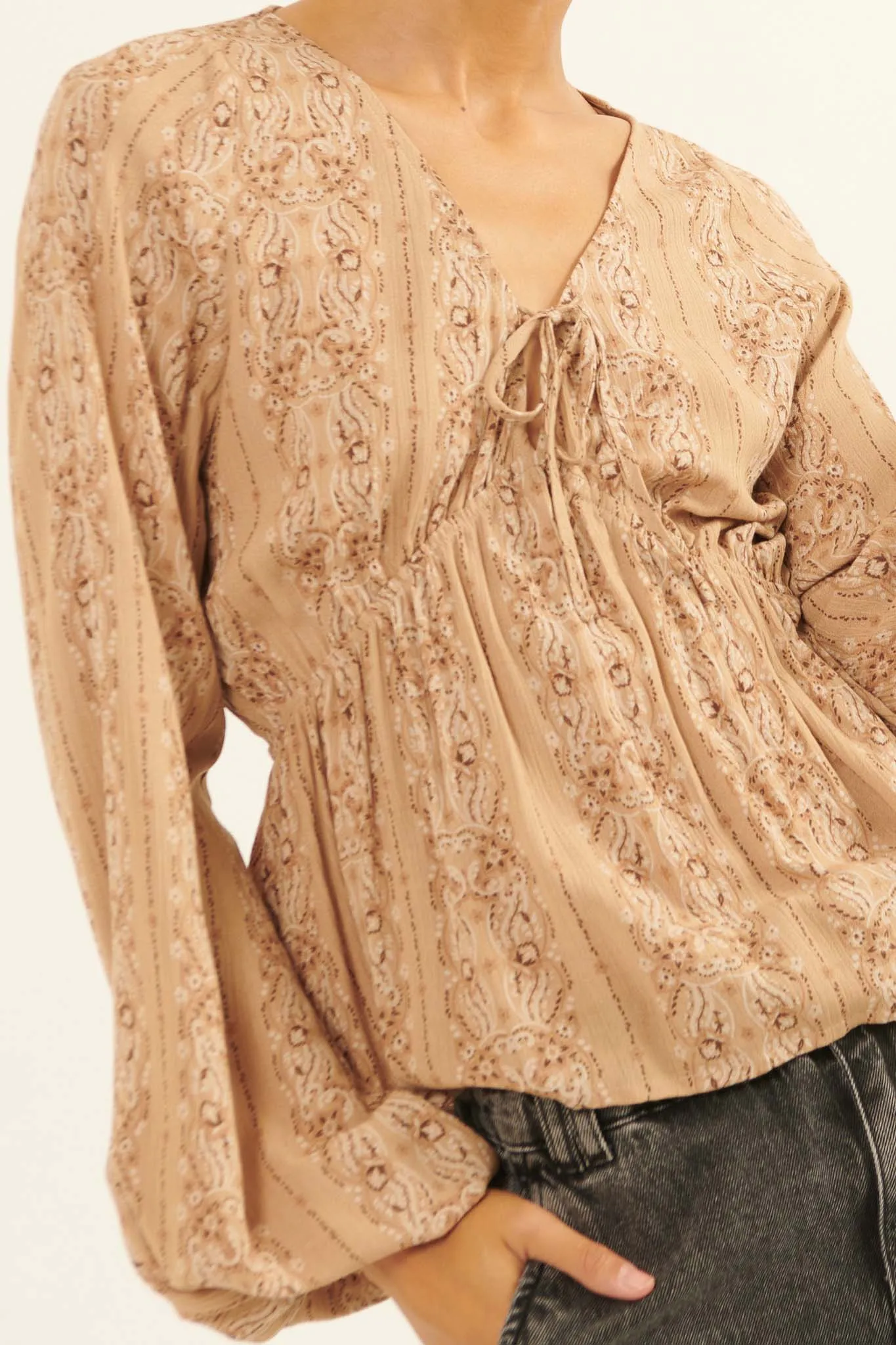 Homeward Bound Paisley-Print Peasant Top