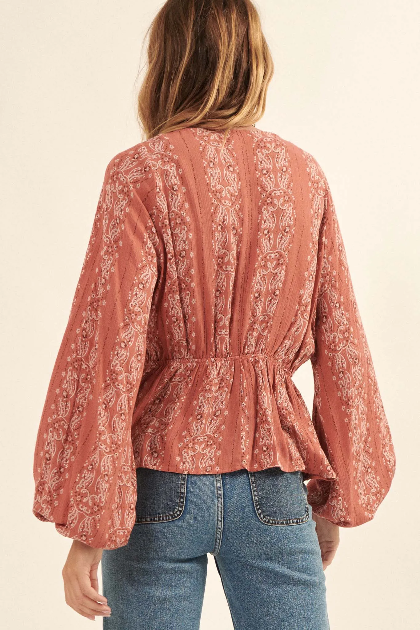 Homeward Bound Paisley-Print Peasant Top