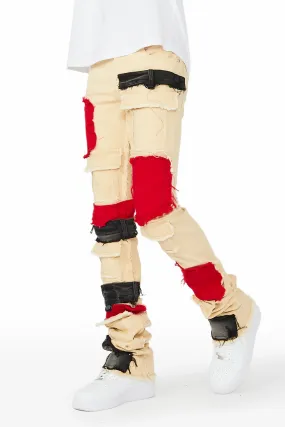 Kaizen Beige/Red Patchwork Super Stacked Flare Jean