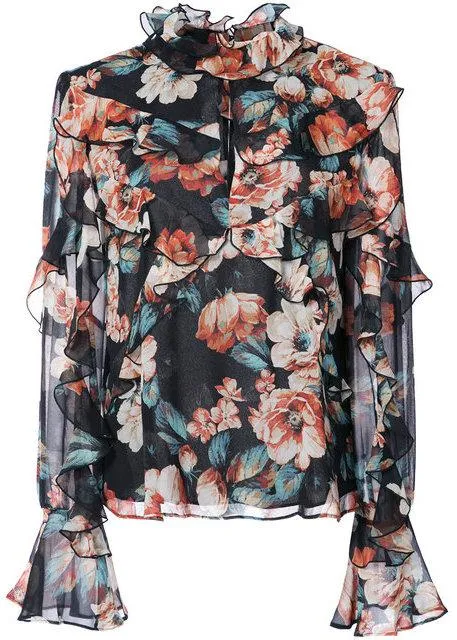 'Lola' Ruffled Floral-Print Blouse