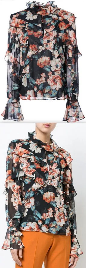 'Lola' Ruffled Floral-Print Blouse