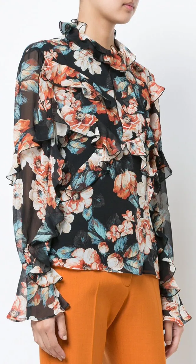 'Lola' Ruffled Floral-Print Blouse