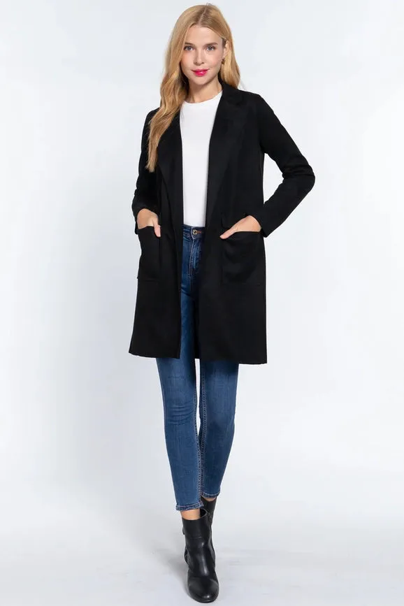 Long Sleeve Open Front Faux Suede Jacket