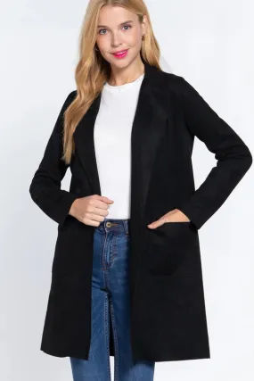 Long Sleeve Open Front Faux Suede Jacket