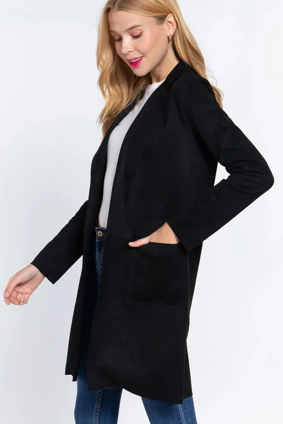 Long Sleeve Open Front Faux Suede Jacket