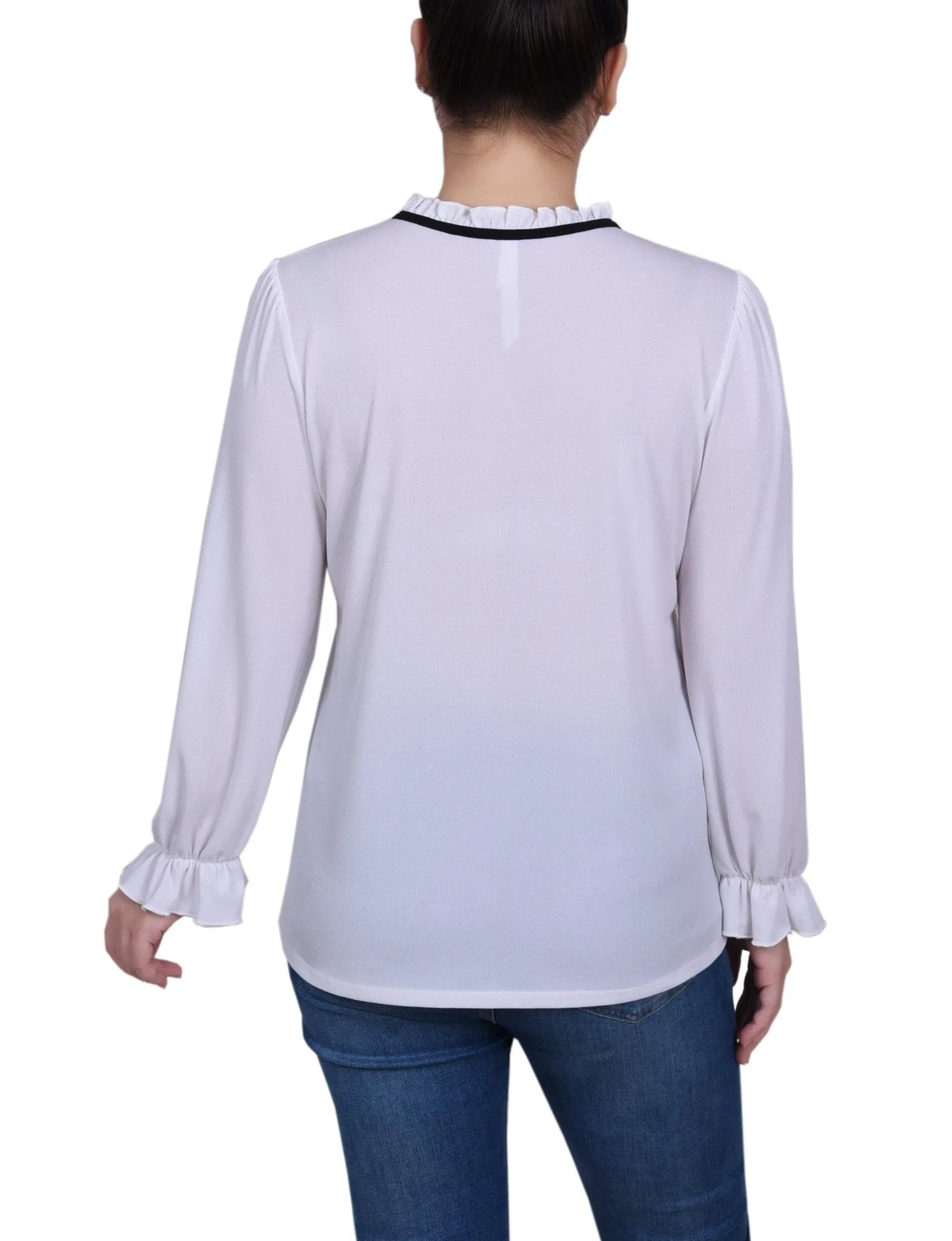 Long Sleeve Tie Neck Top - Petite