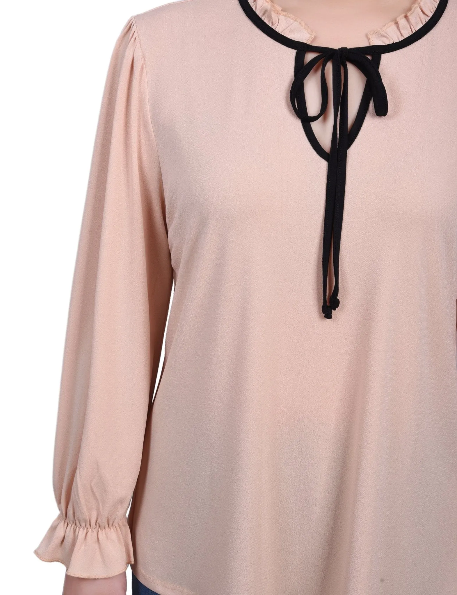 Long Sleeve Tie Neck Top - Petite