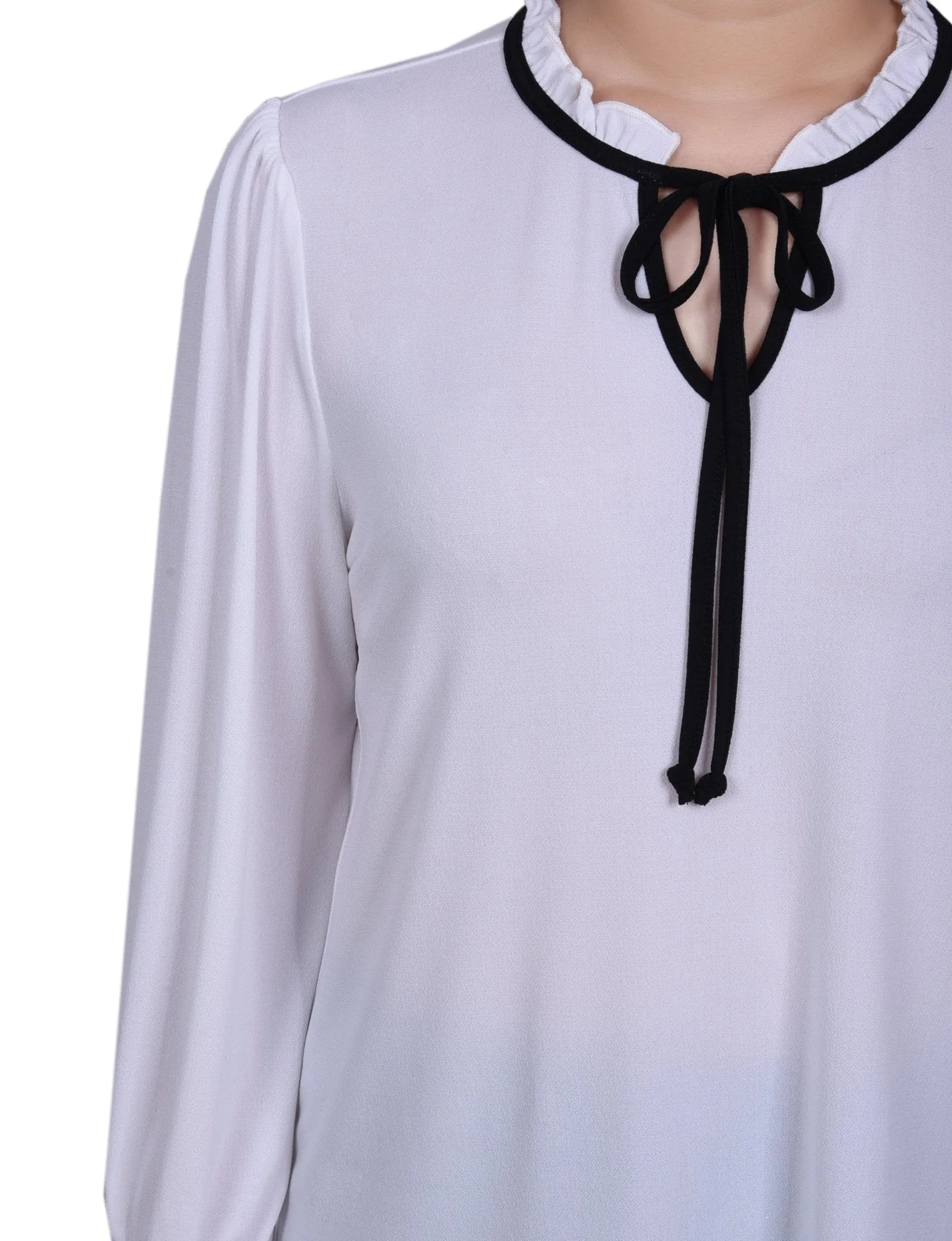 Long Sleeve Tie Neck Top - Petite