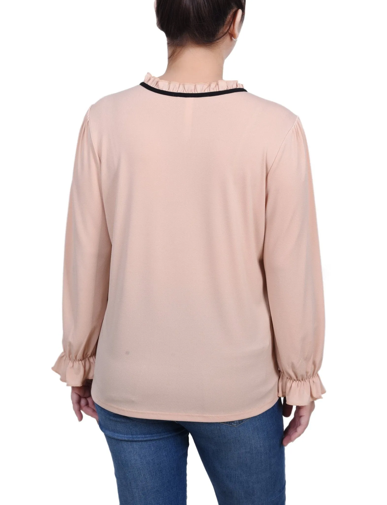 Long Sleeve Tie Neck Top - Petite