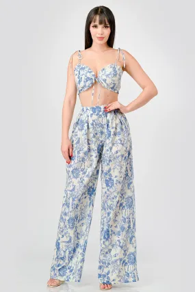 LUXE FLORAL POPLIN BRALETTE & WAISTBAND PANTS SET