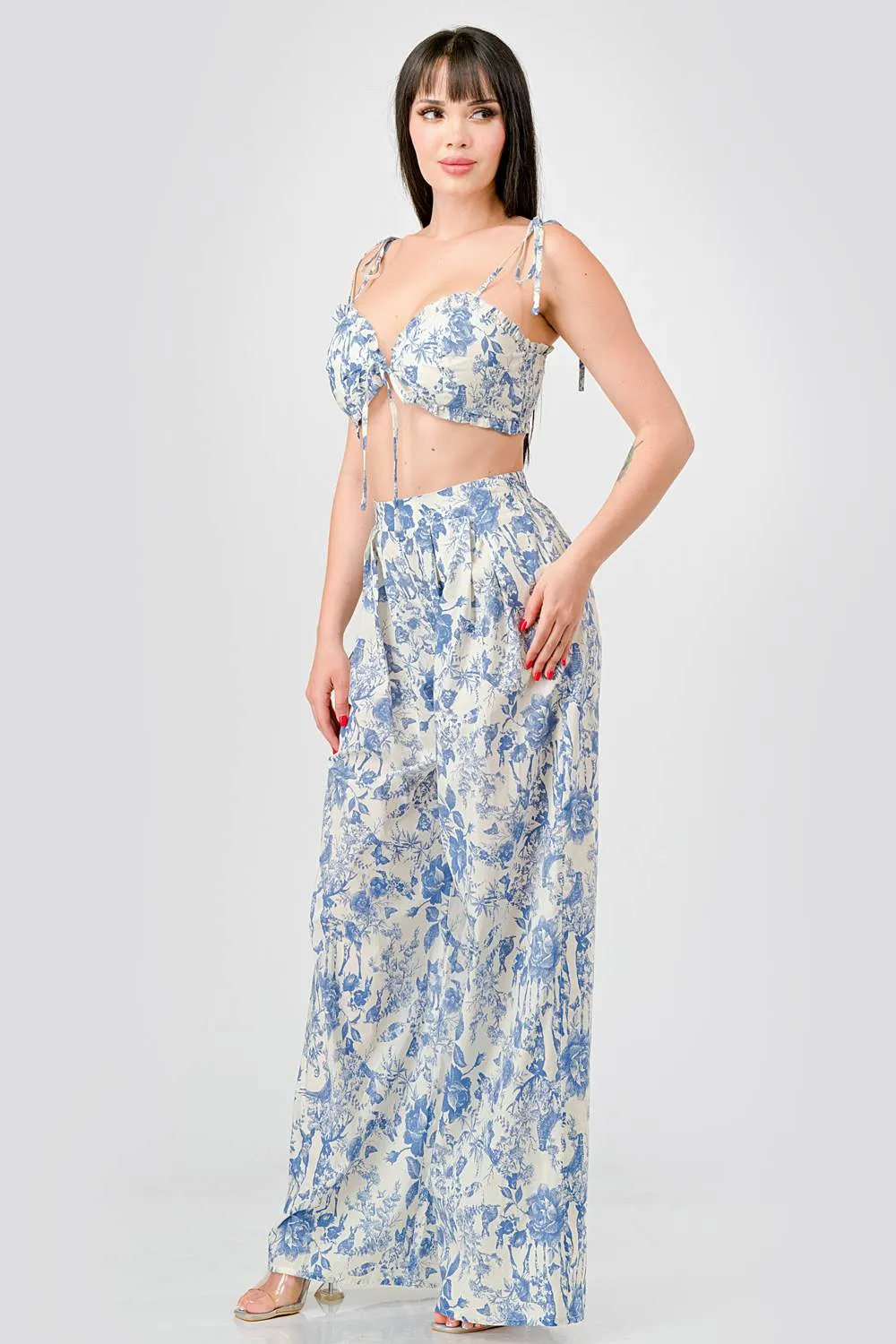 LUXE FLORAL POPLIN BRALETTE & WAISTBAND PANTS SET