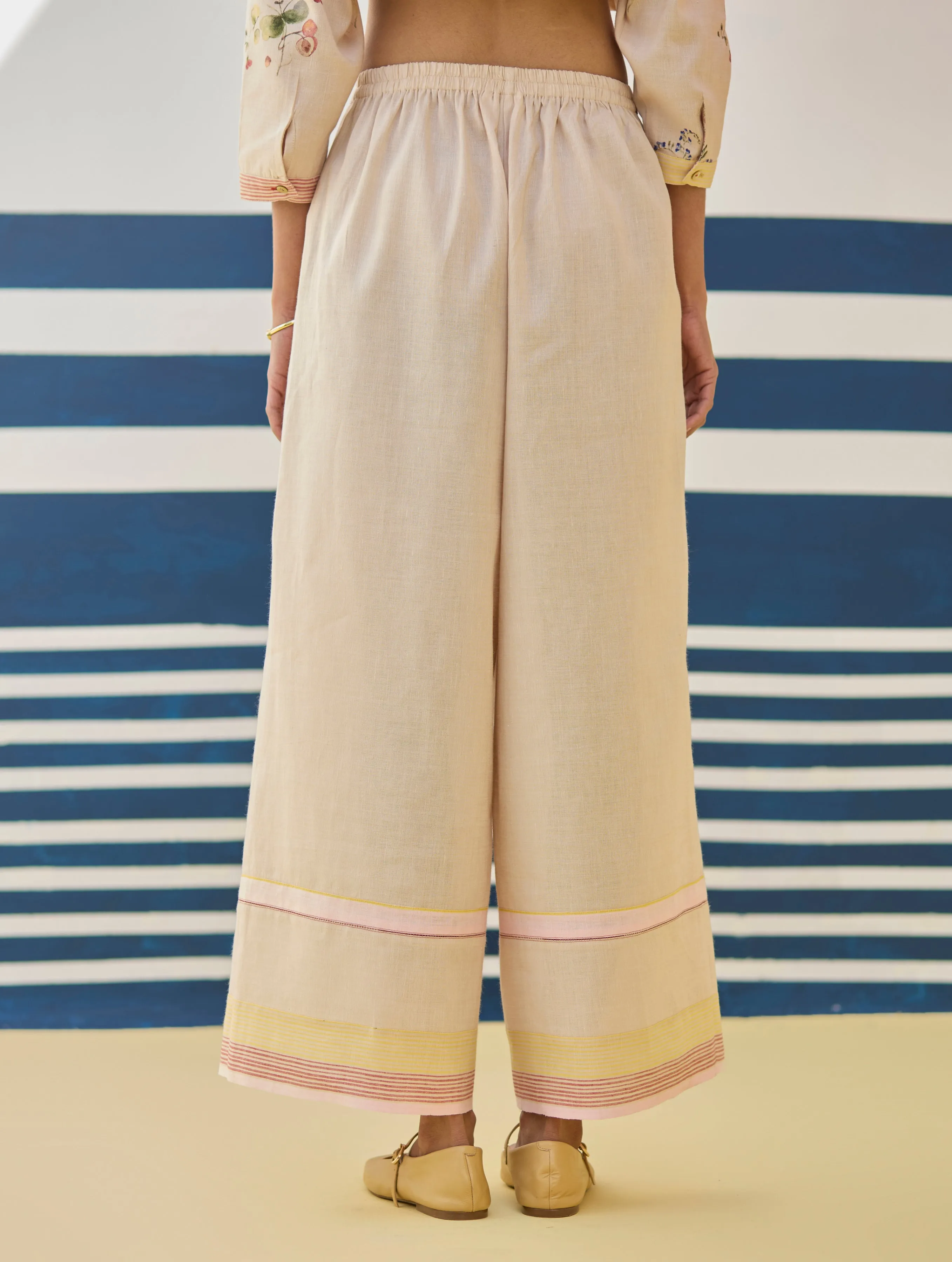 Lyla Stripe Border Pant - Sand