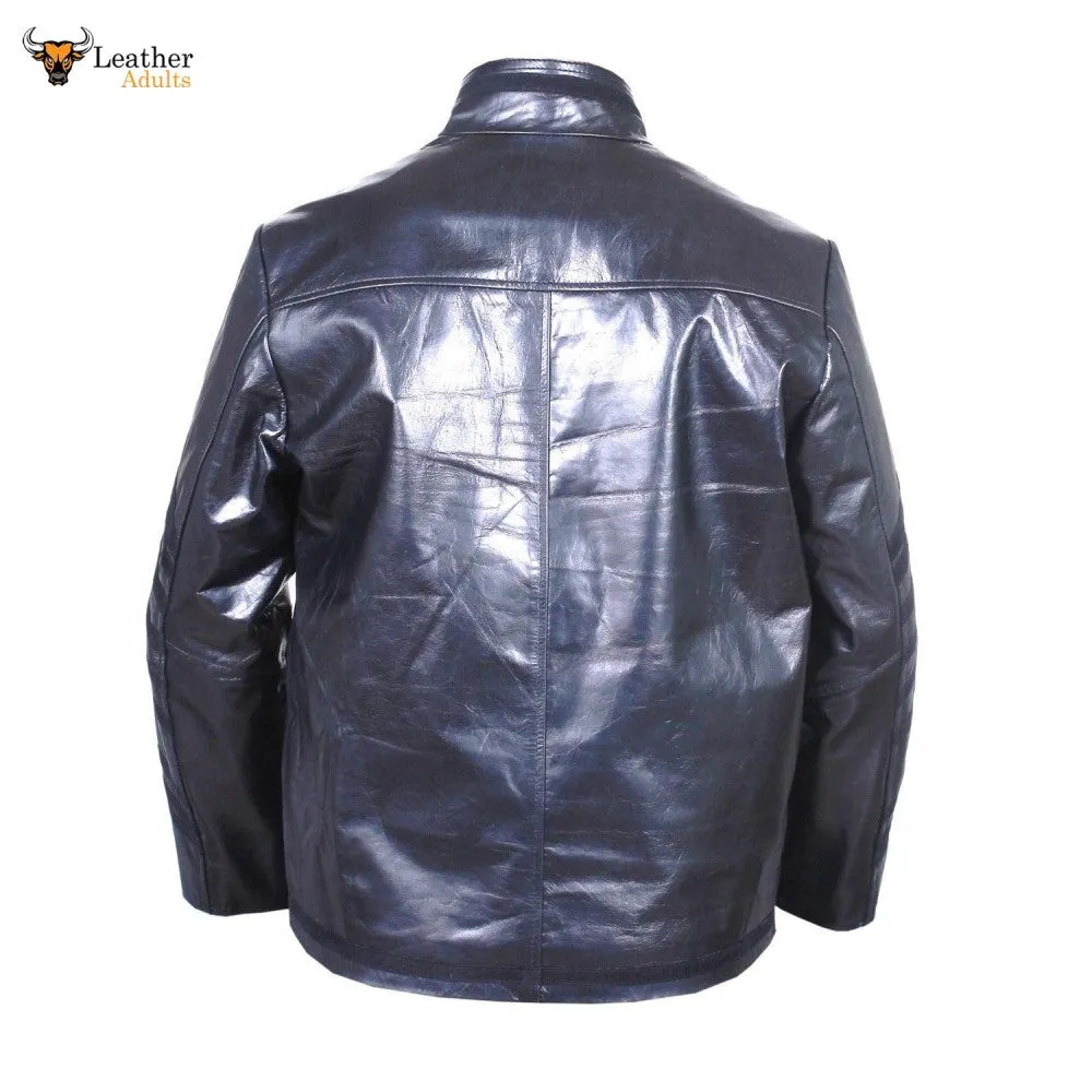 Men's REAL Cowhide LEATHER Black Steampunk Jacket Military Tunic Jackets