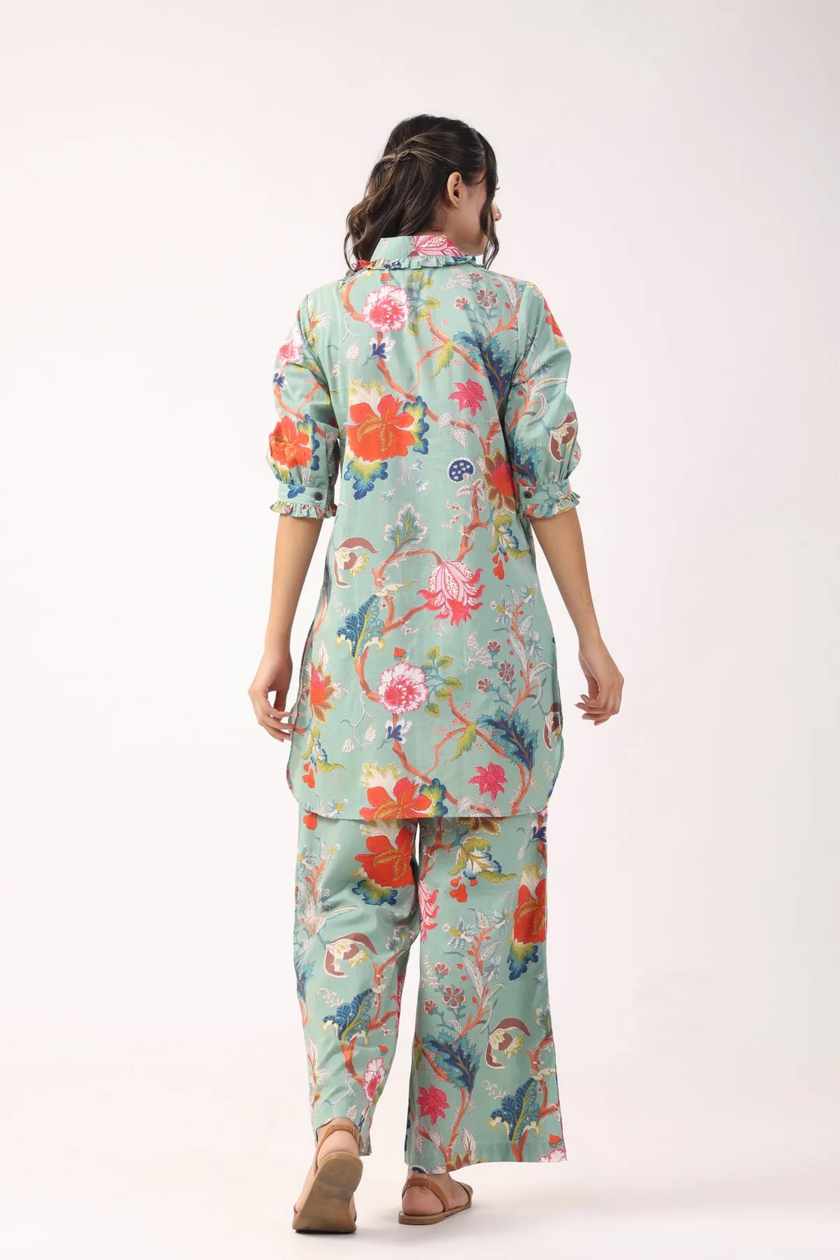 Modern Botanical Cotton Palazzo Loungewear Set