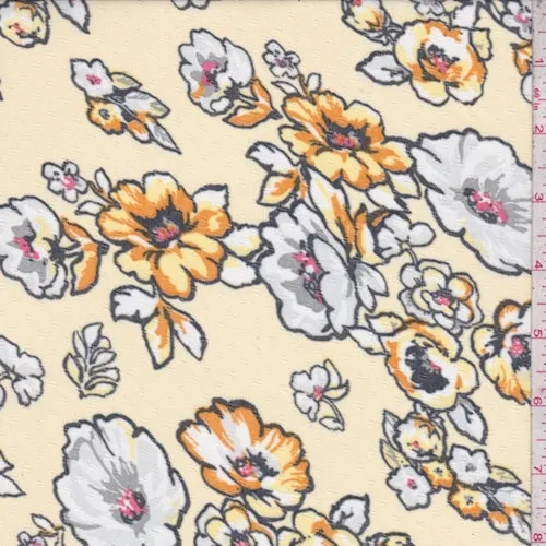 Pale Yellow Dogwood Floral Chiffon Fabric