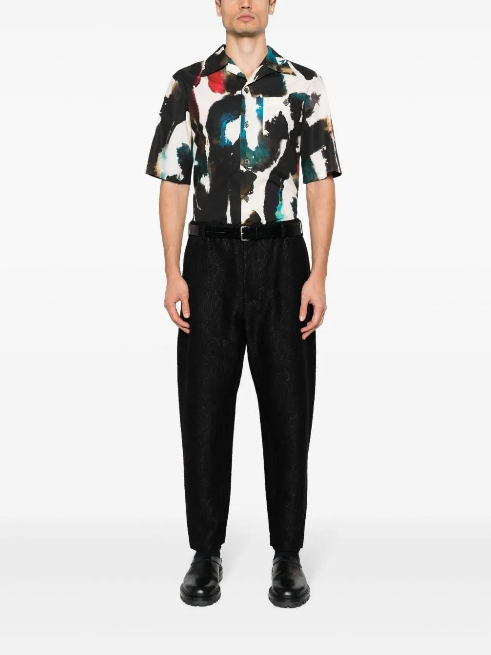 PATTERNED-JACQUARD TAPERED TROUSERS