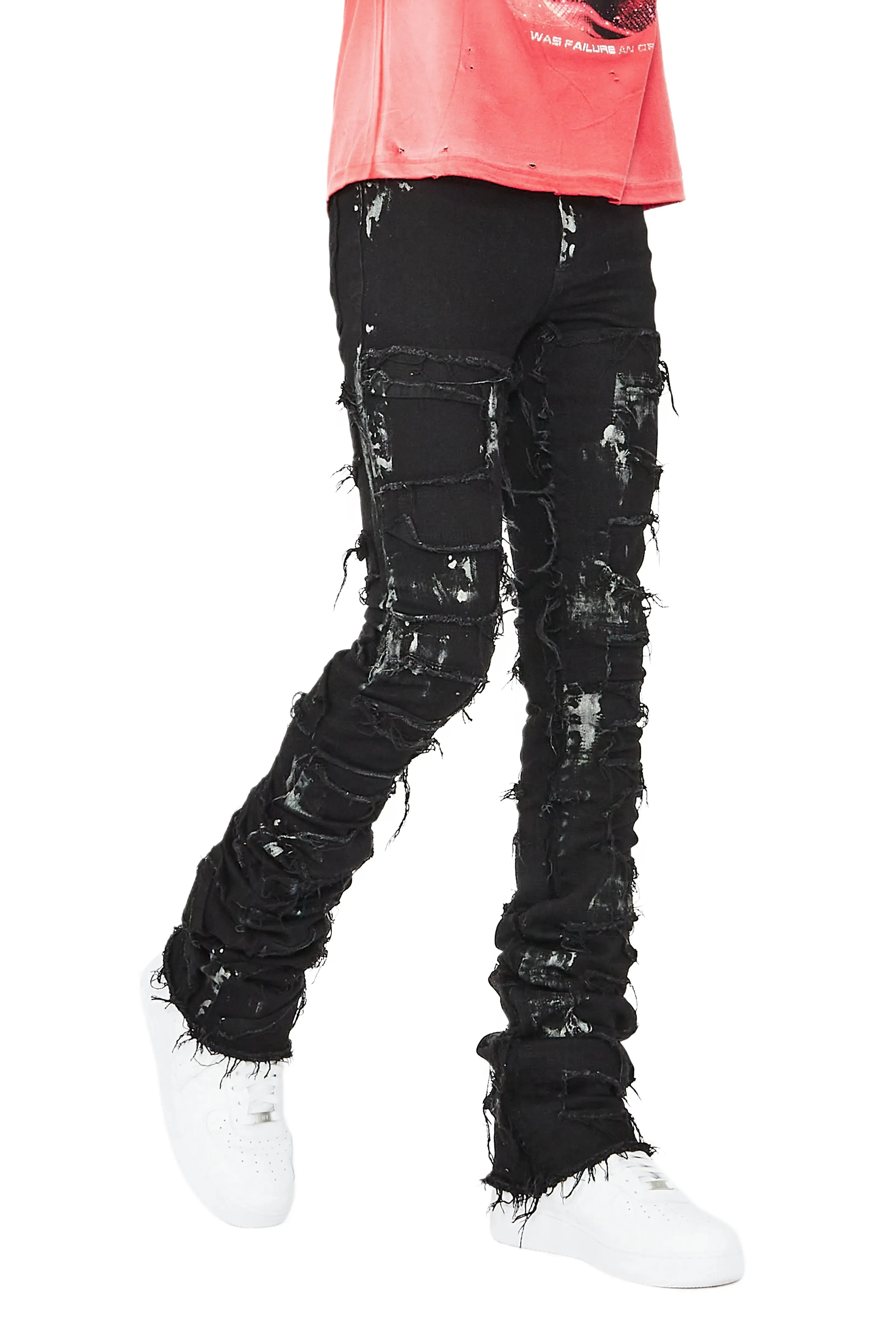 Paxx Black Super Stacked Flare Jean