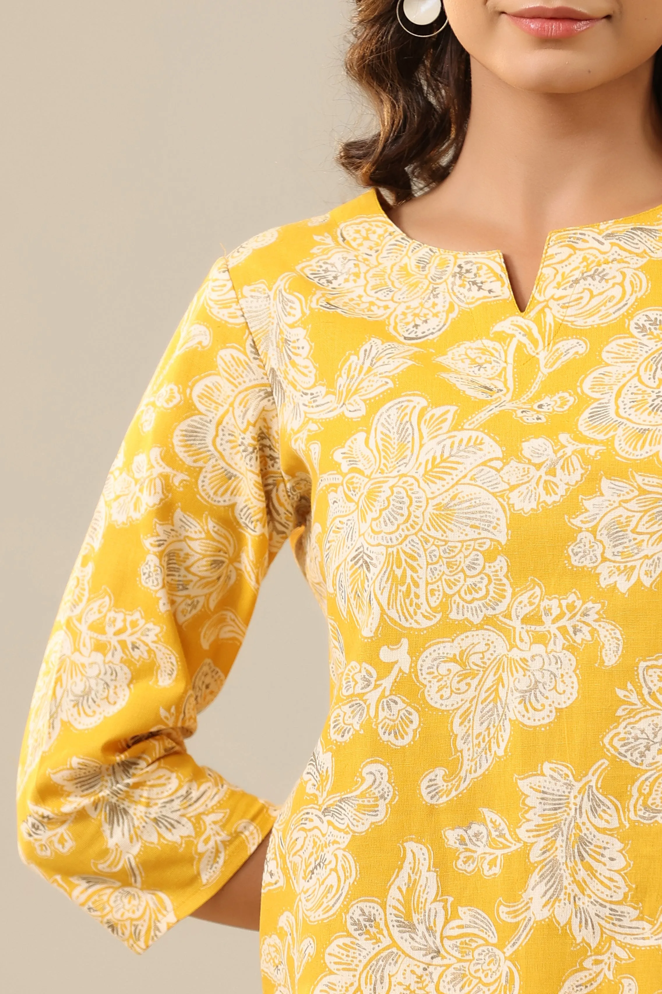 Peony Yellow Cotton Flex Palazzo Loungewear Set