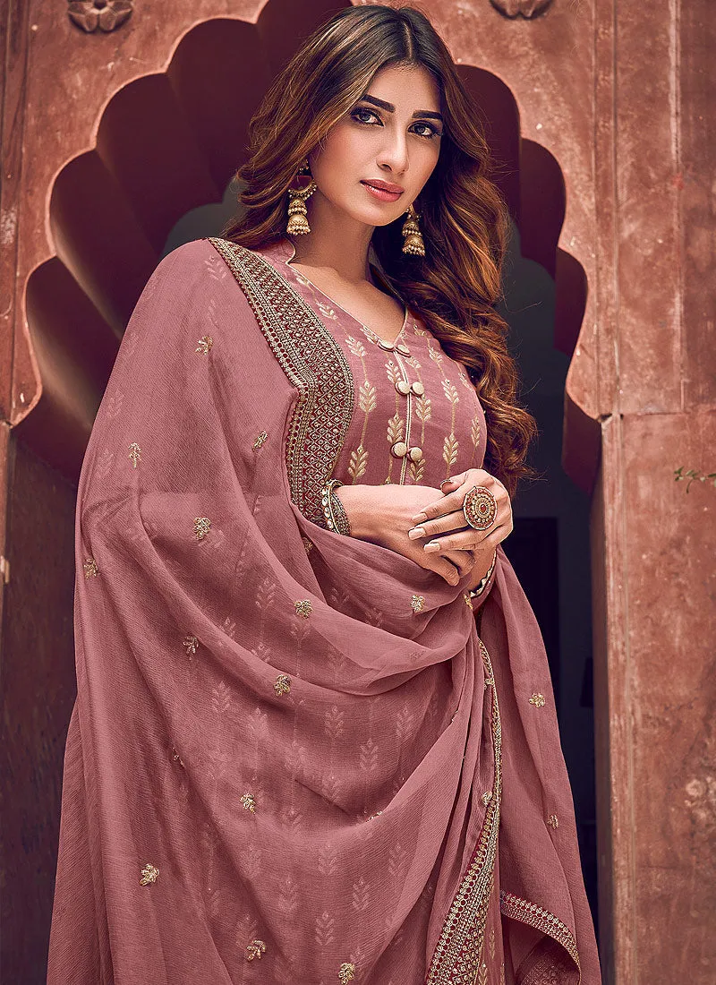 Pink And Maroon Designer Palazzo Suit