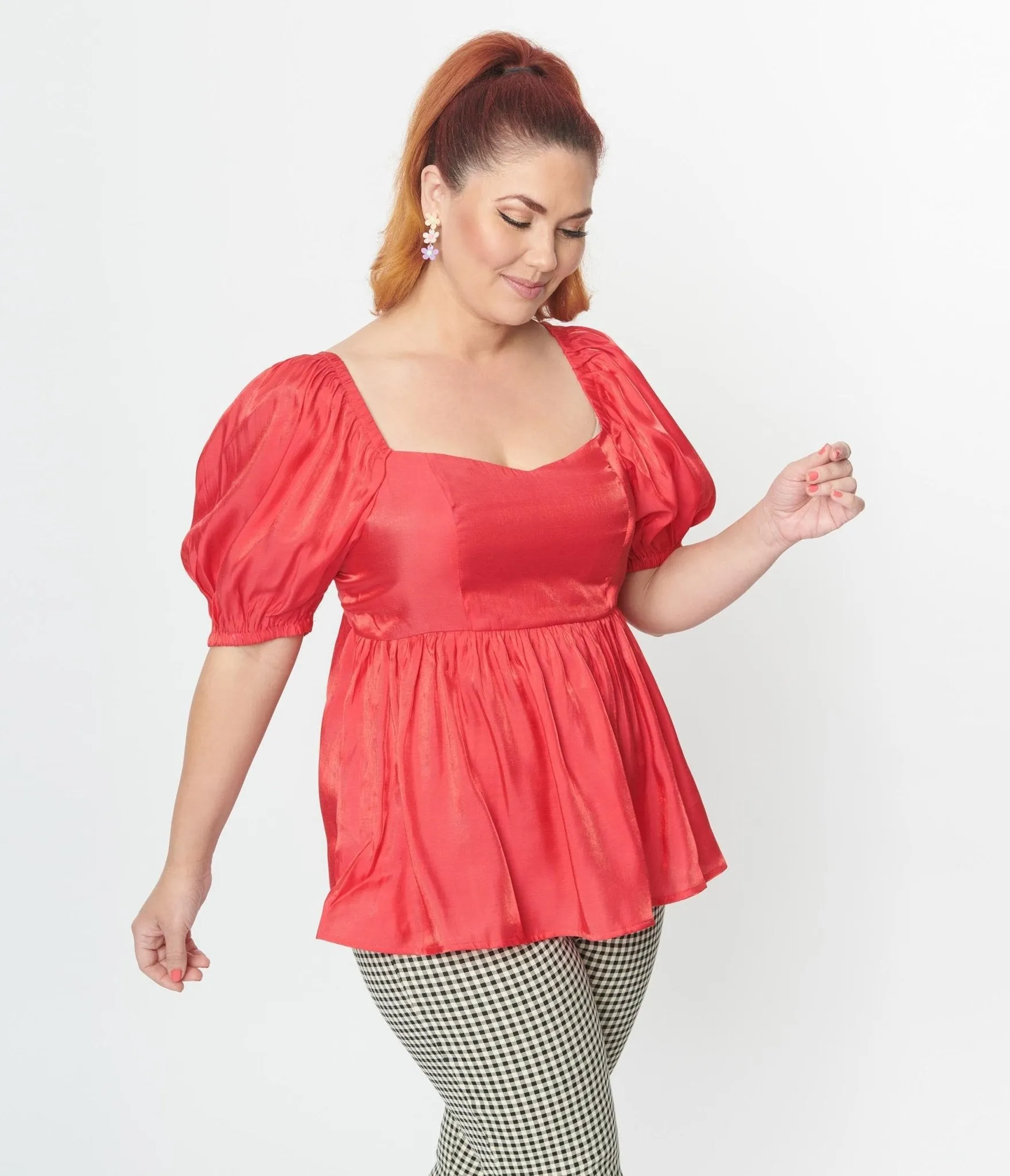 Plus Size Red Shimmer Babydoll Top