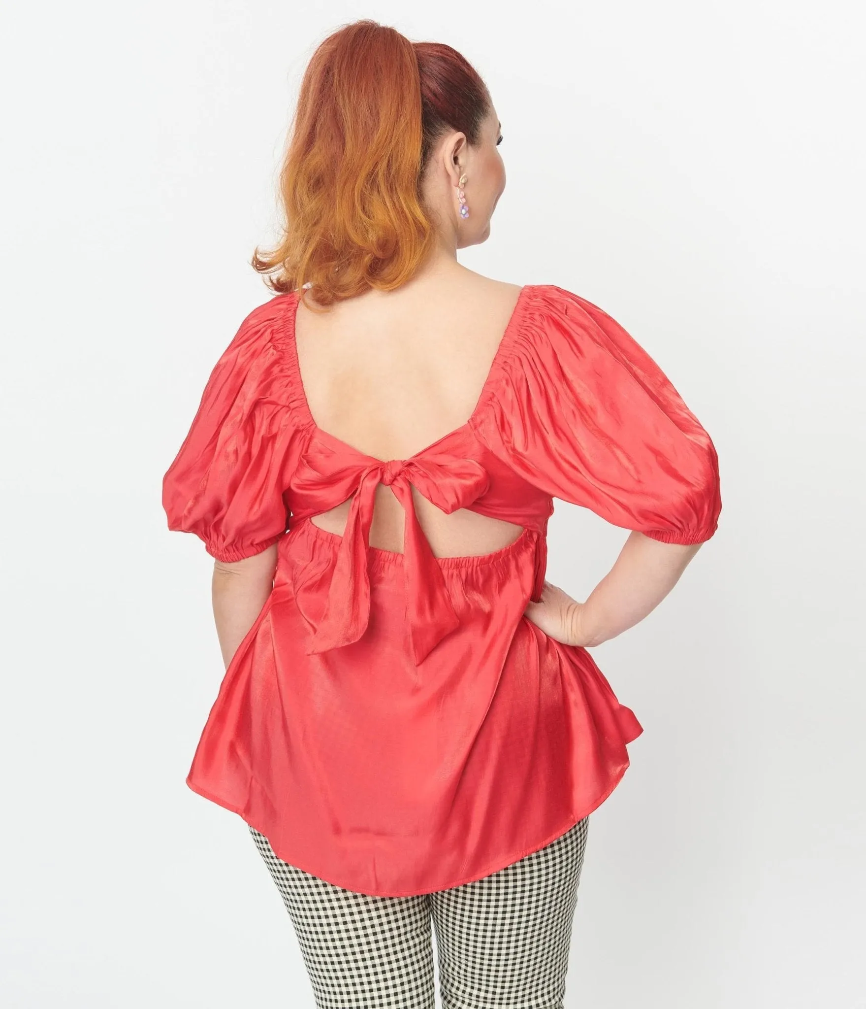 Plus Size Red Shimmer Babydoll Top