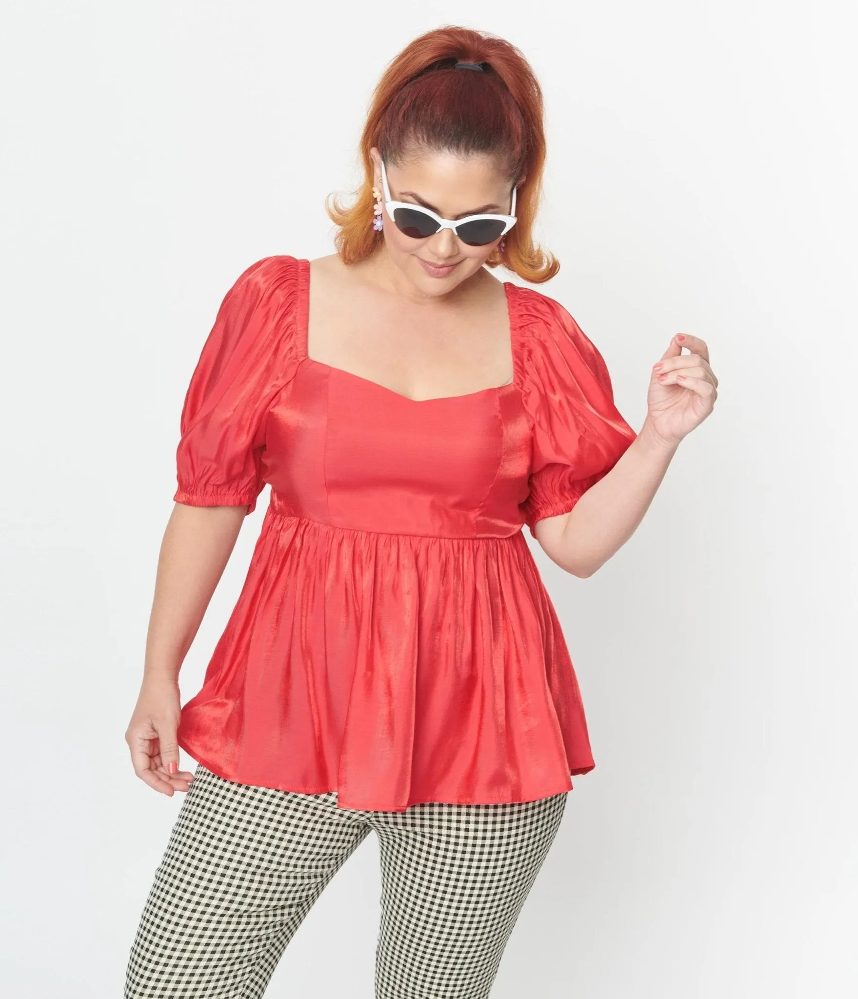 Plus Size Red Shimmer Babydoll Top