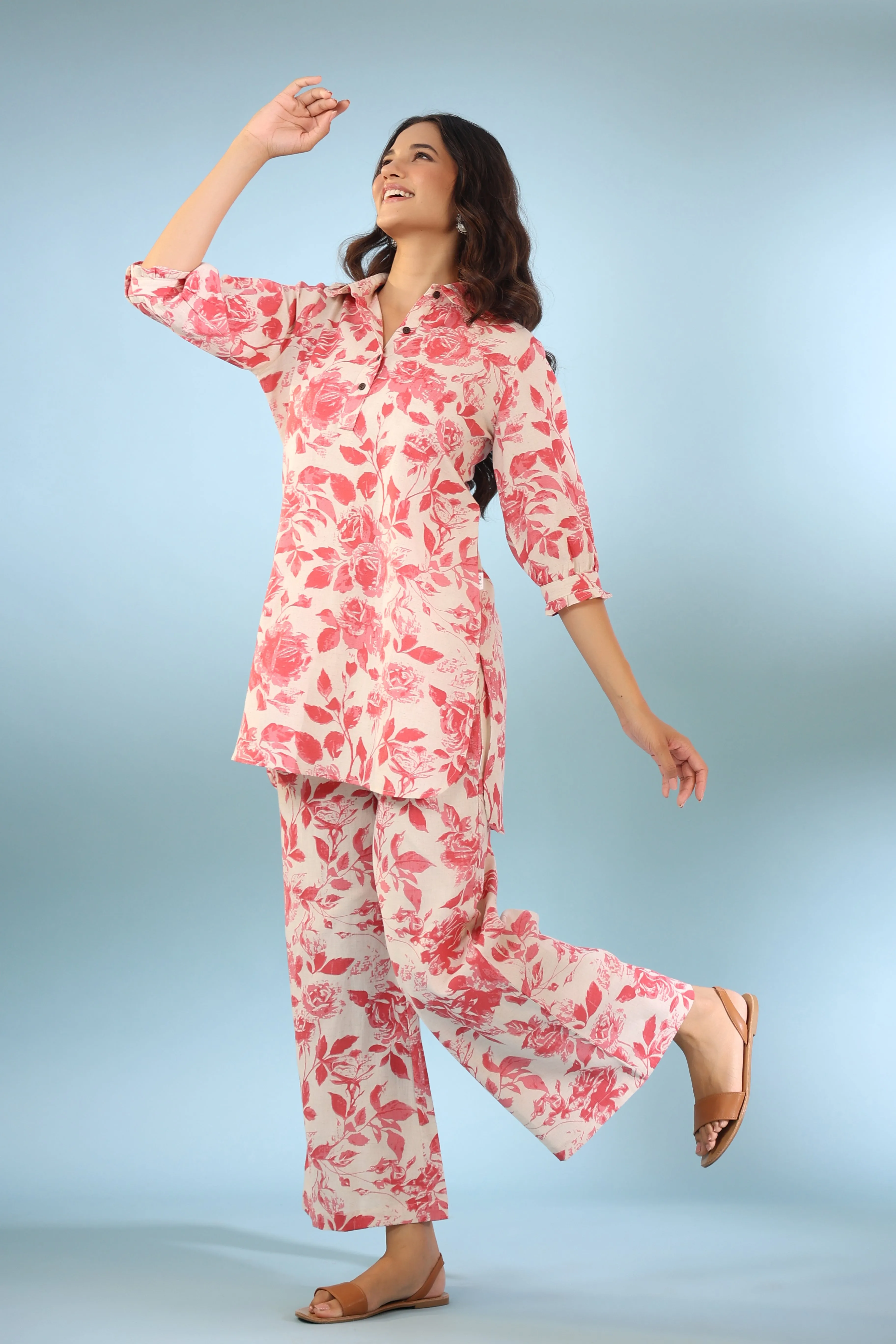 Primrose Off White Cotton Palazzo Loungewear Set