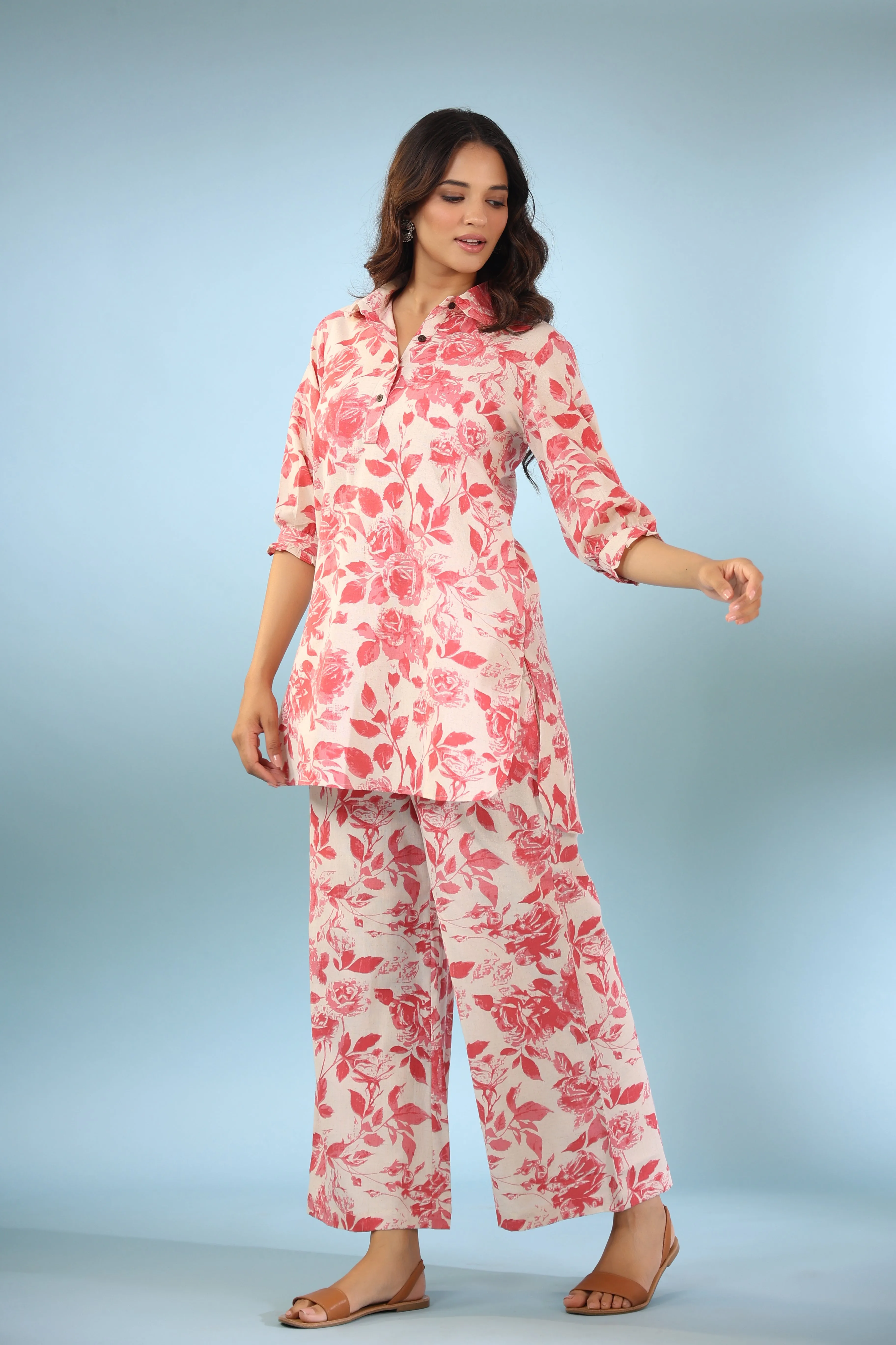 Primrose Off White Cotton Palazzo Loungewear Set