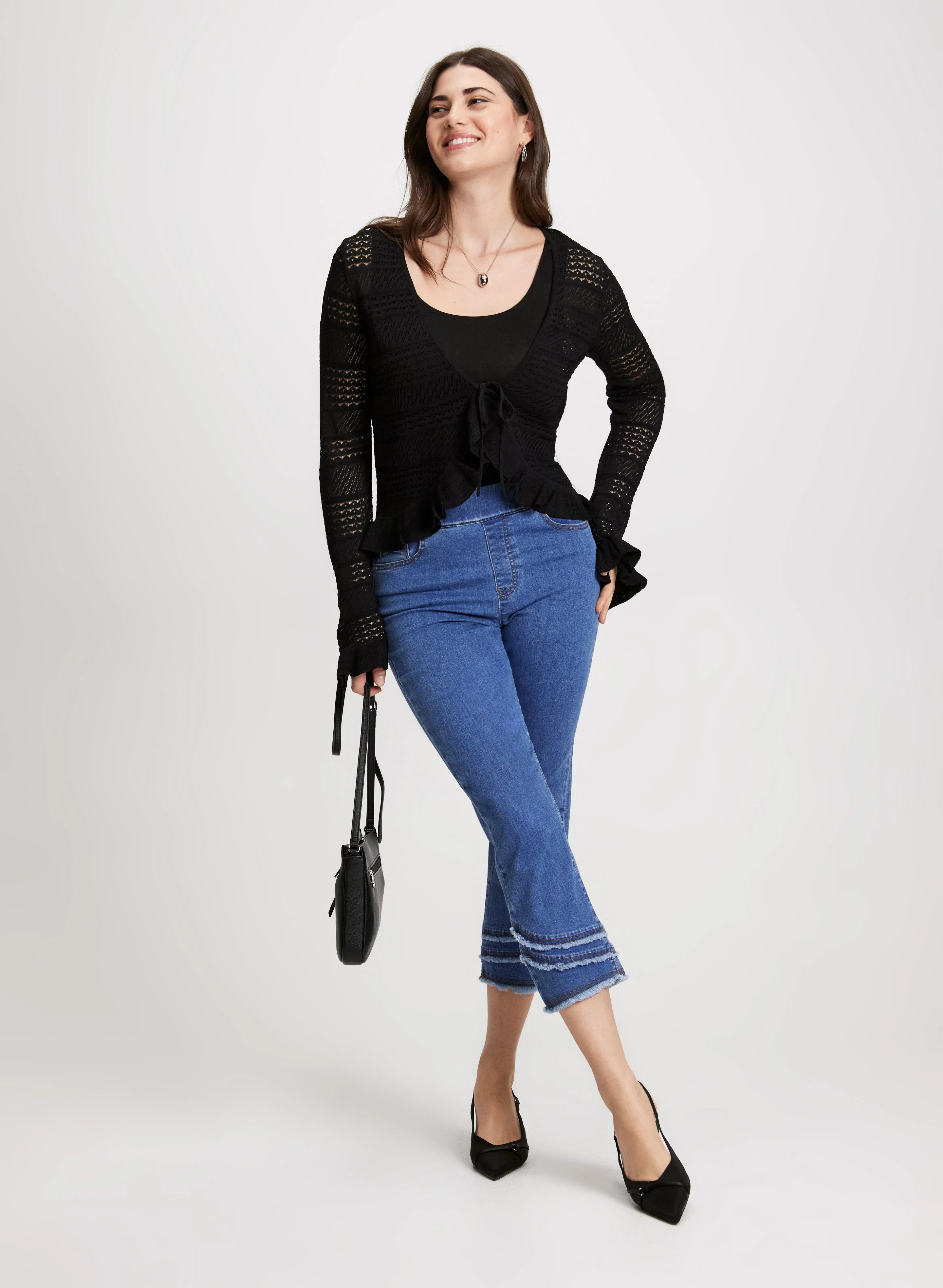 Pull-On Frayed Denim Capris