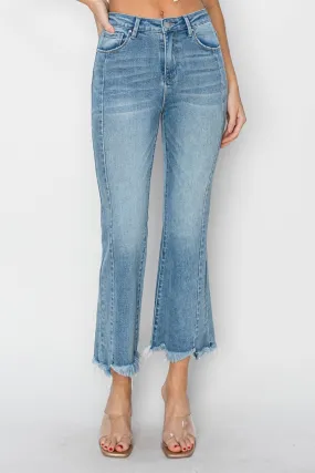 RISEN Full Size High Rise Frayed Hem Flare Jeans