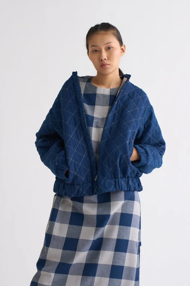 Round Neck Tunic - Navy Check