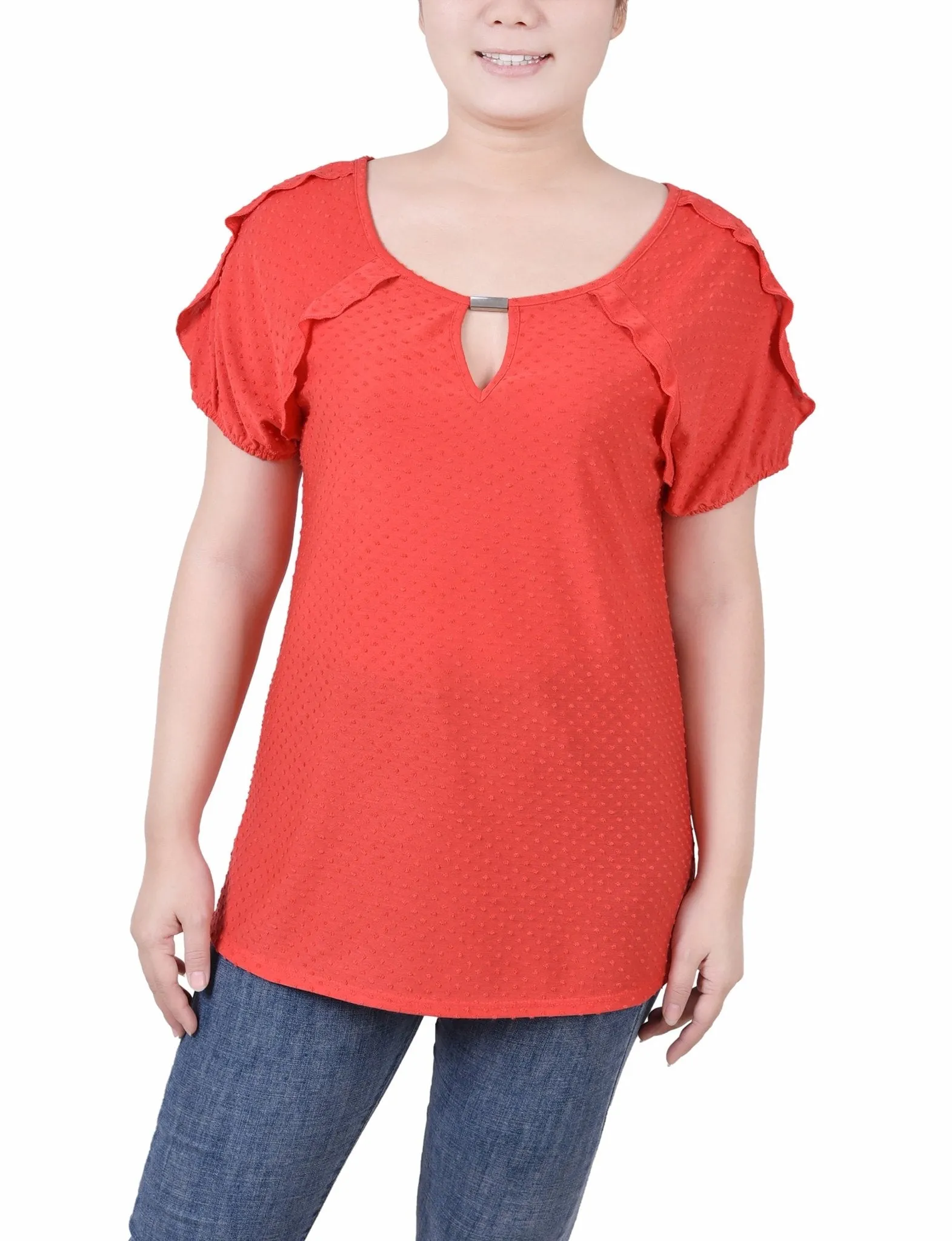 Short Sleeve Swiss Dot Top - Petite