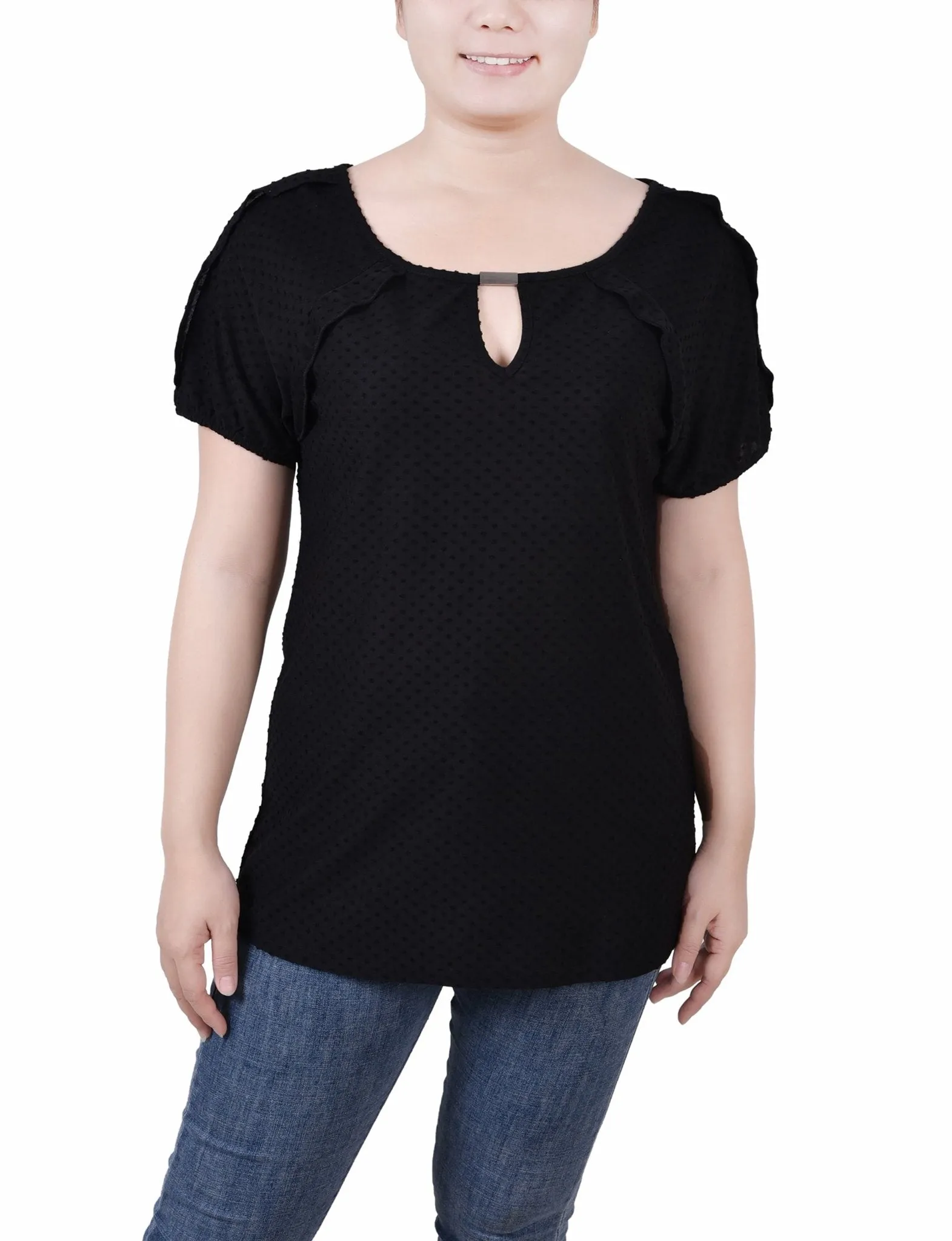 Short Sleeve Swiss Dot Top - Petite