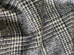 Soft Black, White & Royal Blue Houndstooth Plaid Wool  (Made in Italy)