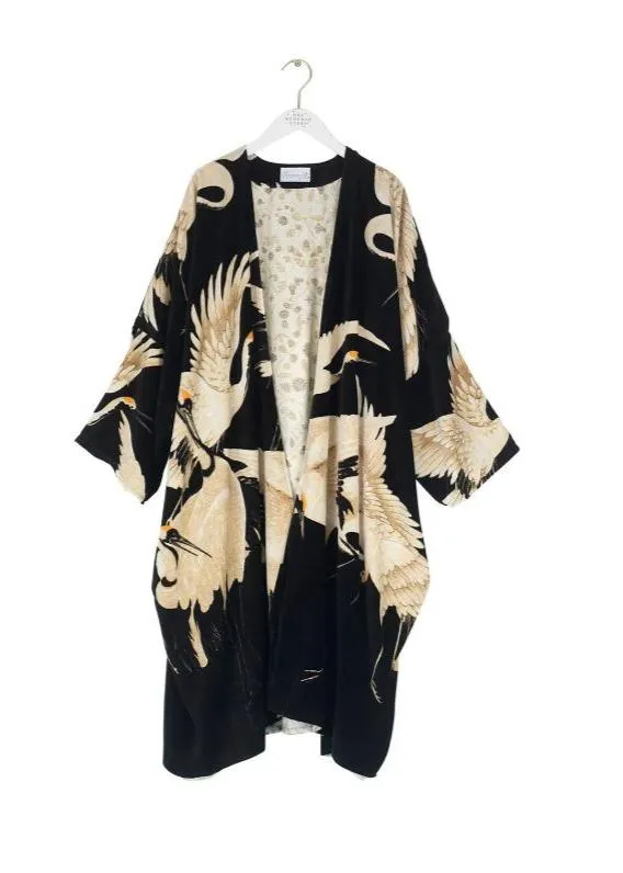 Stork Black Velvet Grande Kimono - One Hundred Stars